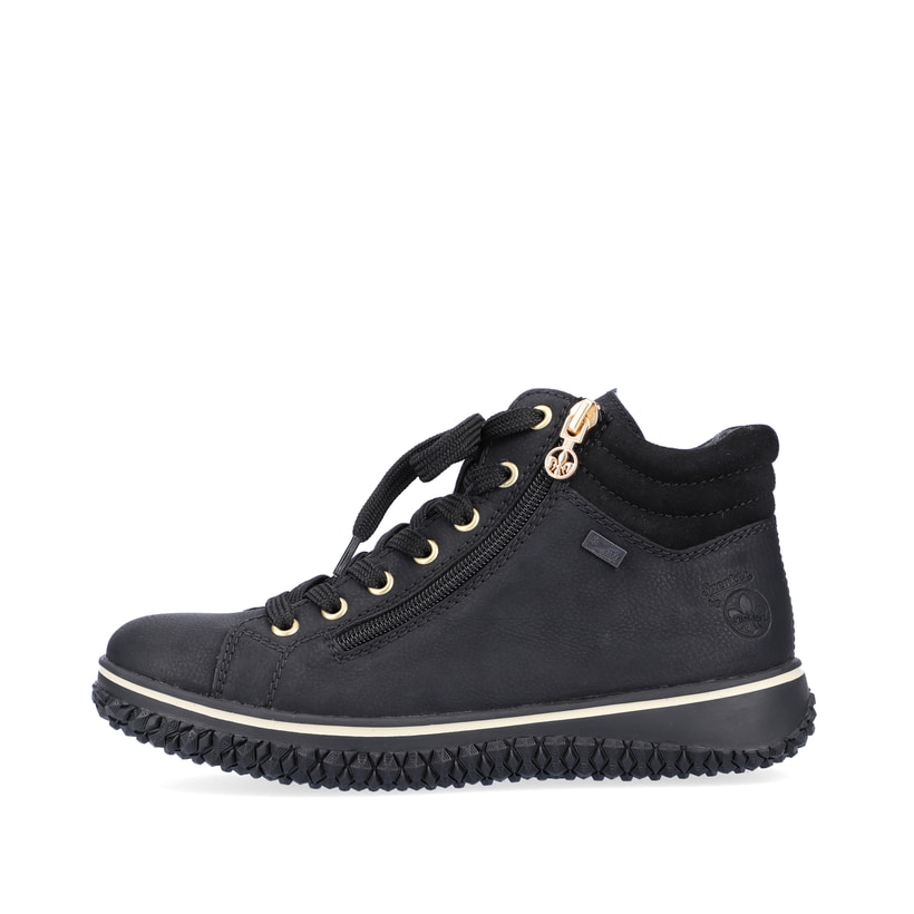 
Tiefschwarze Rieker Damen Schnürschuhe Z4263-00 mit Schnürung und Reißverschluss. Schuh Außenseite