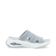 Blaue vegane Rieker Damen Pantoletten W3150-10 mit einem Gummizug. Schuh Innenseite.