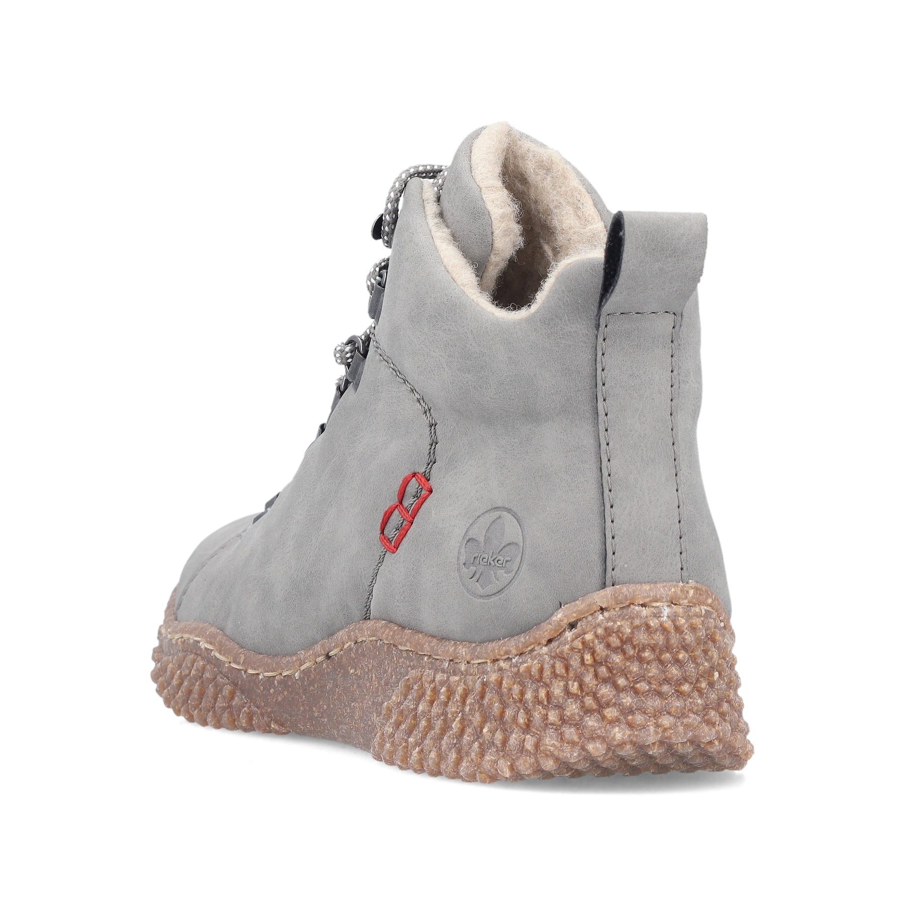Hellgraue Rieker Damen Schnürstiefel Y8414-42 mit einem Reißverschluss. Schuh von oben.