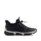Dunkelblaue Rieker Damen Slipper 45963-14 mit easy Hineinschlüpf-Möglichkeit. Schuh von hinten.