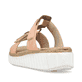 Orangene Rieker Damen Pantoletten 63294-38 mit einem Klettverschluss. Schuh von hinten.