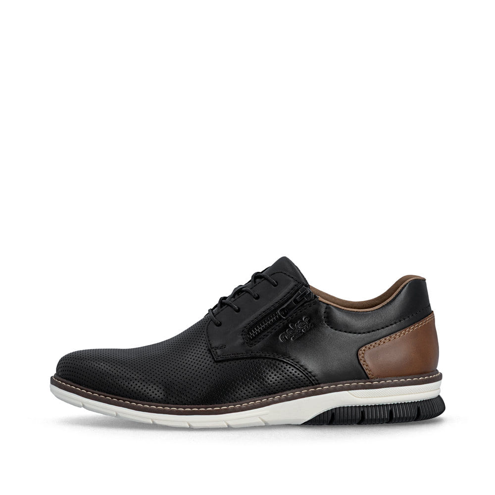 Schwarze Rieker Herren Schnürschuhe 14412-00 aus Glattleder mit Reißverschluss. Schuh Außenseite.