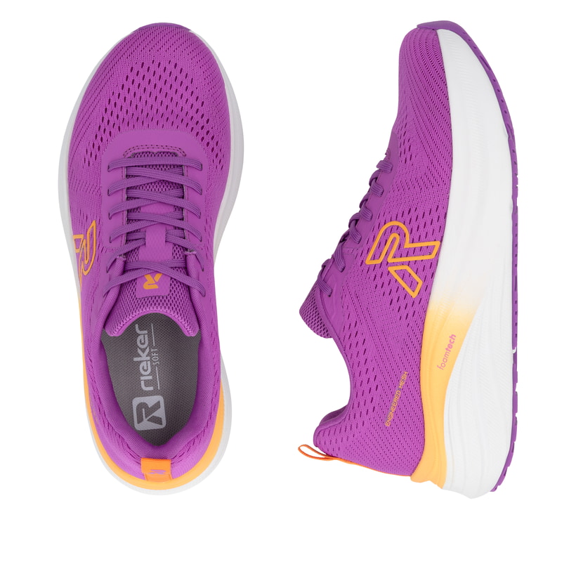 Rosa Rieker Sport Damen Sneaker Low W4101-30. Schuh von oben, liegend.