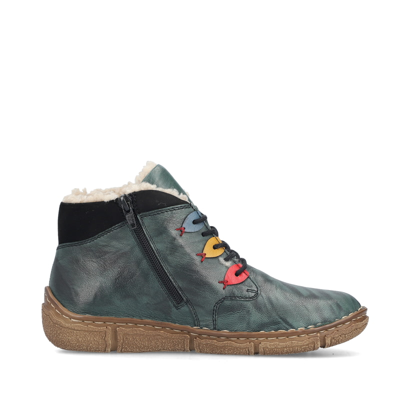 Grüne Rieker Damen Kurzstiefel Z3724-54 mit Reißverschluss sowie Komfortweite G. Schuh Innenseite.