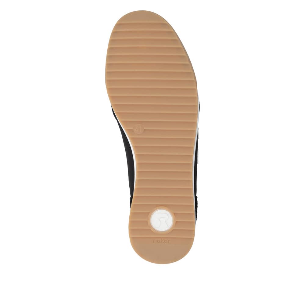 Schwarze Rieker Herren Sneaker Low U4000-00 mit Schnürung sowie abgesetztem Logo. Schuh Laufsohle.