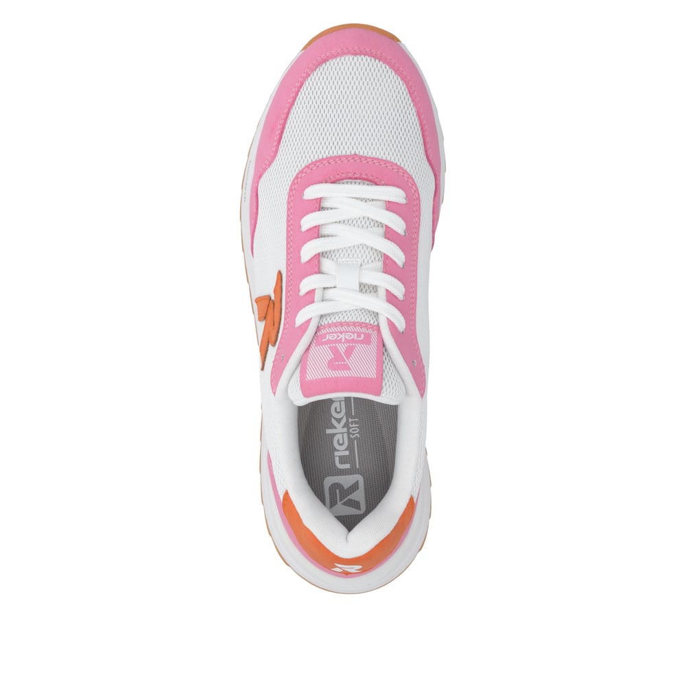 Baskets basses Rieker blanches pour femme W2404-80 avec lacets. Chaussure vue de dessus.