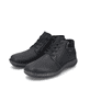 
Asphaltschwarze Rieker Herren Schnürschuhe 03043-00 mit Schnürung und Reißverschluss. Schuhpaar schräg.