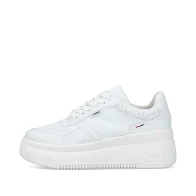 Weiße Rieker Damen Sneaker Low M7811-80 mit einer Schnürung. Schuh Außenseite.