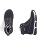 Dunkelblaue Rieker Damen Schnürstiefel 45925-14 mit einem Reißverschluss. Schuh von oben, liegend.