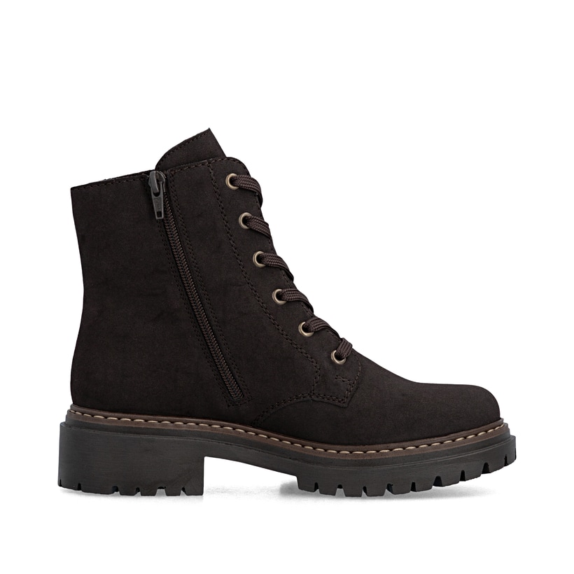 Dunkelbraune Rieker Damen Biker Boots 72617-25 mit Deko-Reißverschluss. Schuh Innenseite.