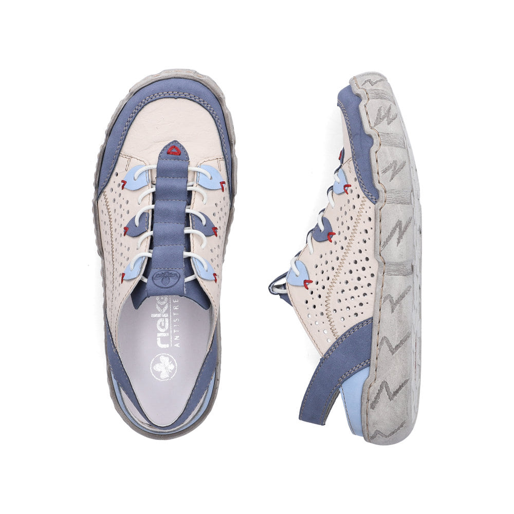 Mocassins Rieker beiges pour femme L0375-91 en cuir lisse. Chaussure vue de dessus, couchée.