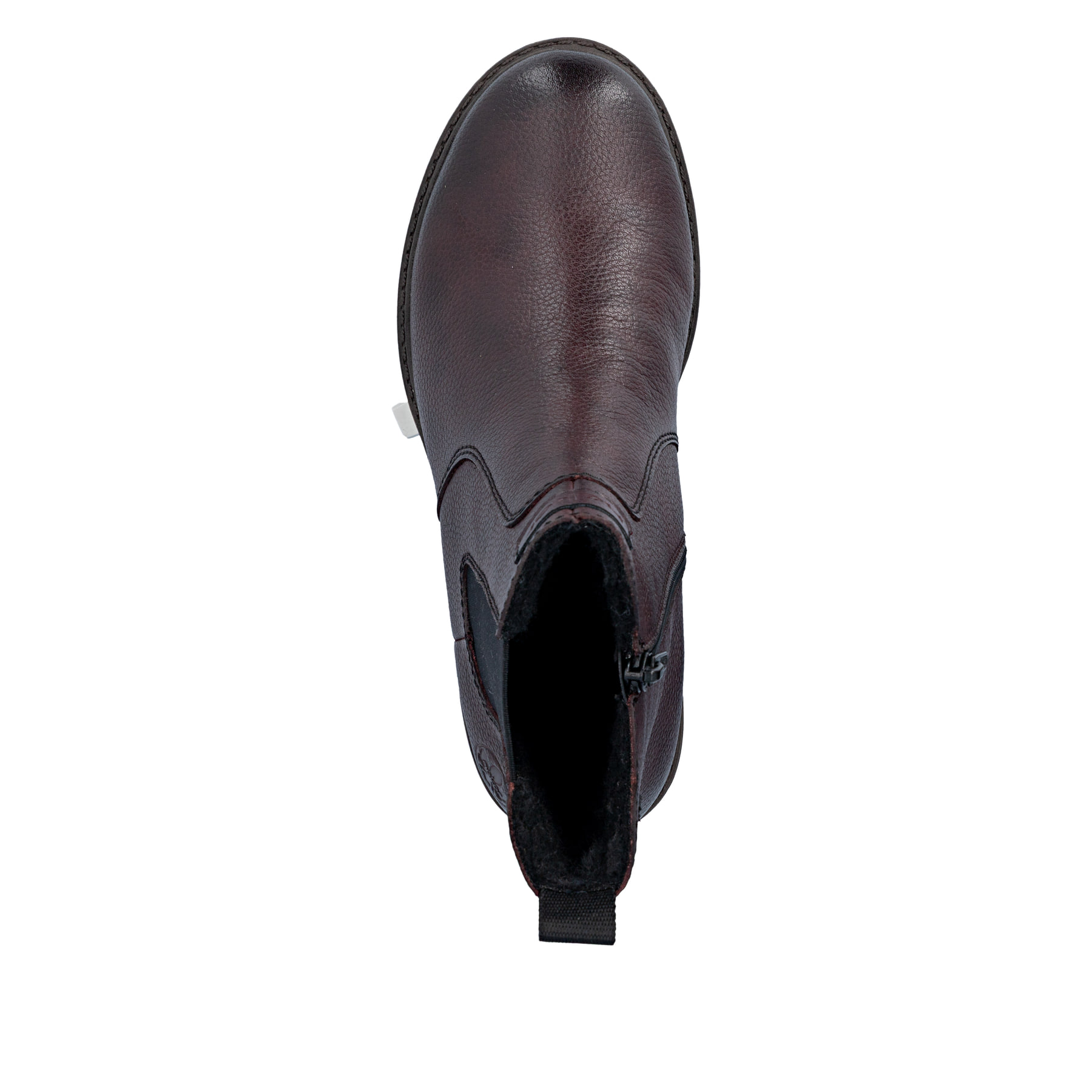 Dunkelrote Rieker Damen Chelsea Boots 75860-35 aus Glattleder mit Reißverschluss. Schuh von oben.