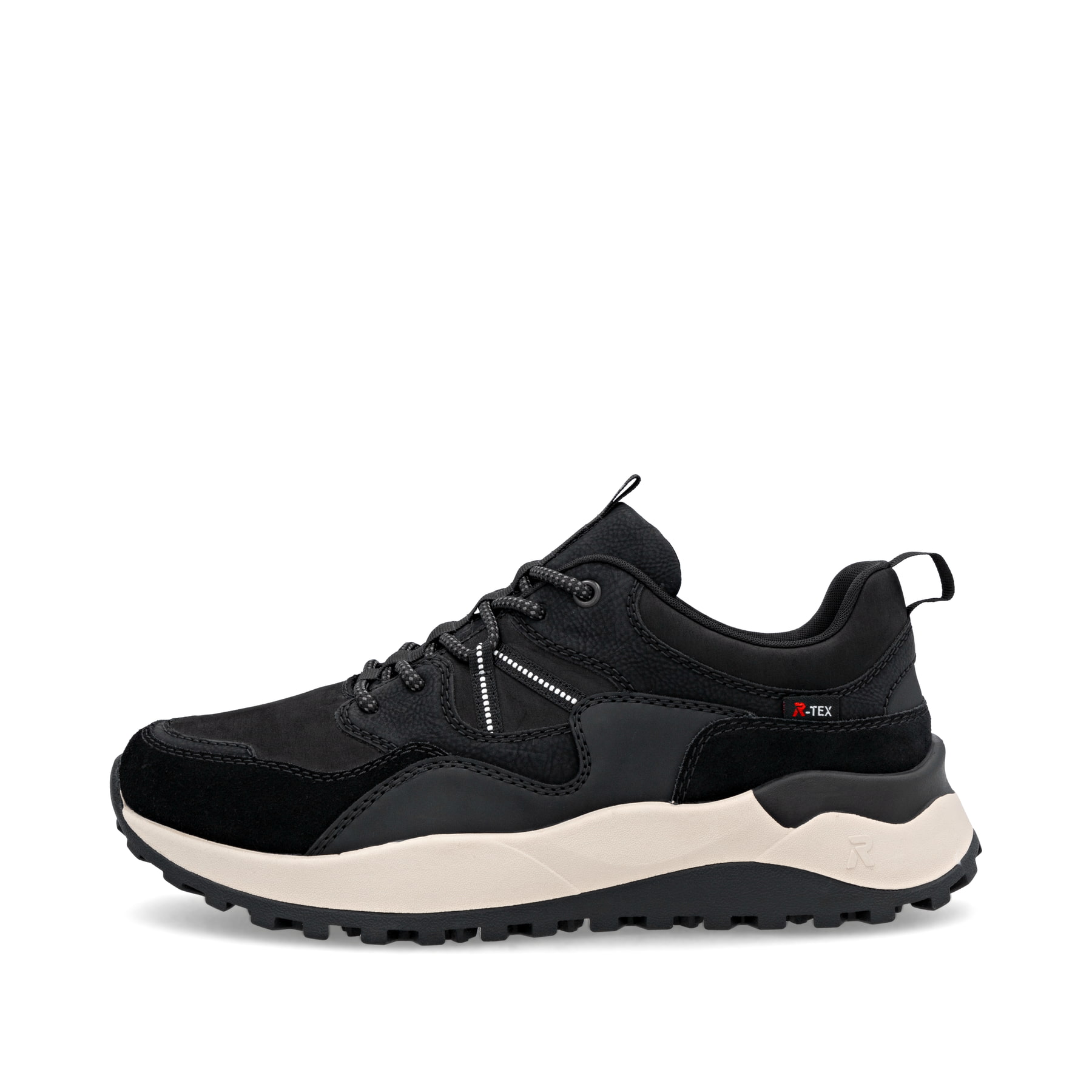 Baskets basses Rieker noires pour homme U1301-02 avec membrane RiekerTEX. Côté extérieur de la chaussure.