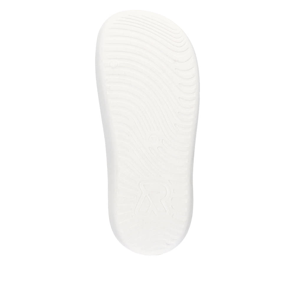 Mules Rieker blanches pour femme W3450-80 avec semelle ultra légère. Semelle extérieure de la chaussure.