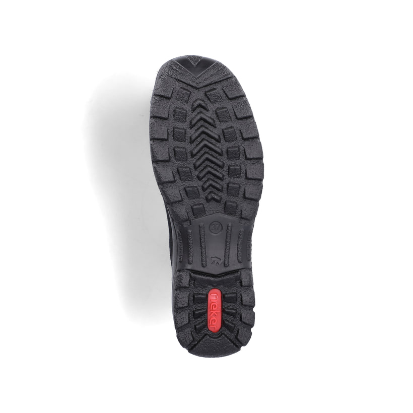 Schwarze Rieker Damen Slipper L7171-00 aus Rauleder. Schuh Laufsohle.