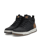 Schwarz-braune Rieker Herren Sneaker High 36020-00 mit einem Reißverschluss. Schuhpaar seitlich schräg.