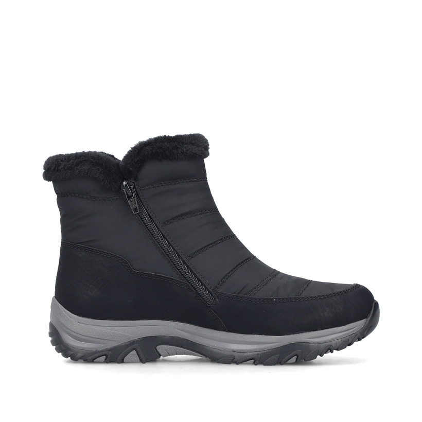 Schwarze Rieker Damen Kurzstiefel M9670-01 mit wasserabweisender TEX-Membran. Schuh Innenseite.