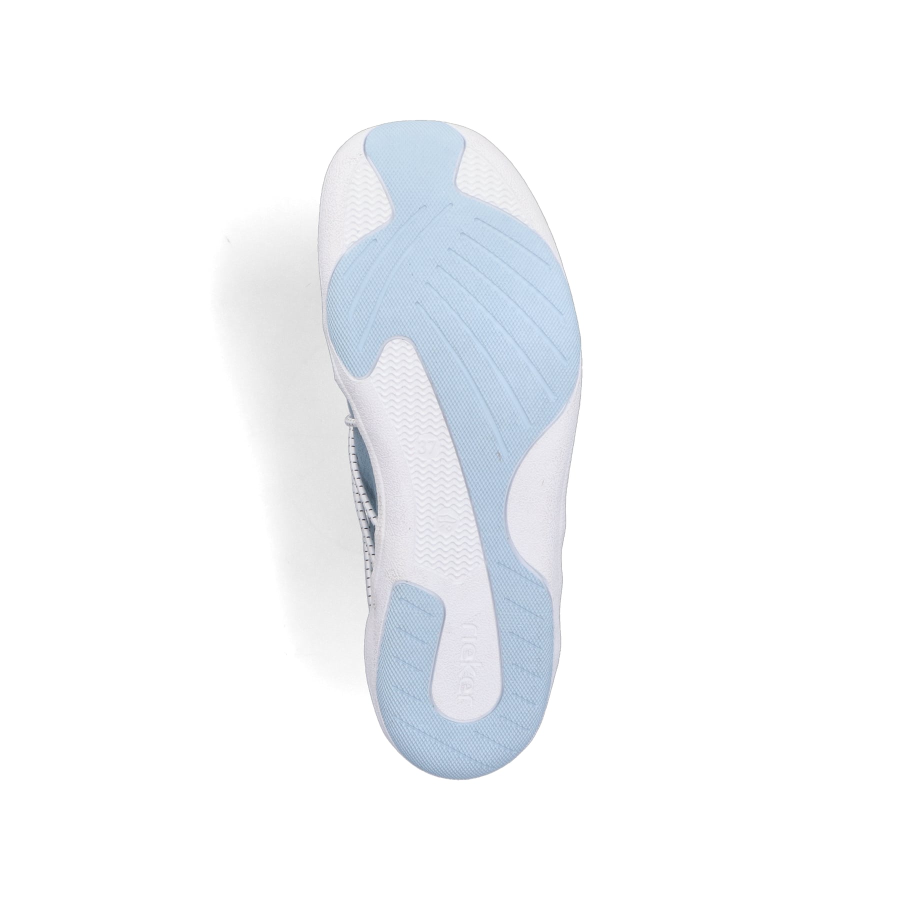 Blaue vegane Rieker Damen Slipper 45260-10, Barfußschuhe mit einem Gummizug. Schuh Laufsohle.