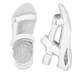 Weiße vegane Rieker Damen Trekkingsandalen W3151-80 mit einem Klettverschluss. Schuh von oben, liegend.