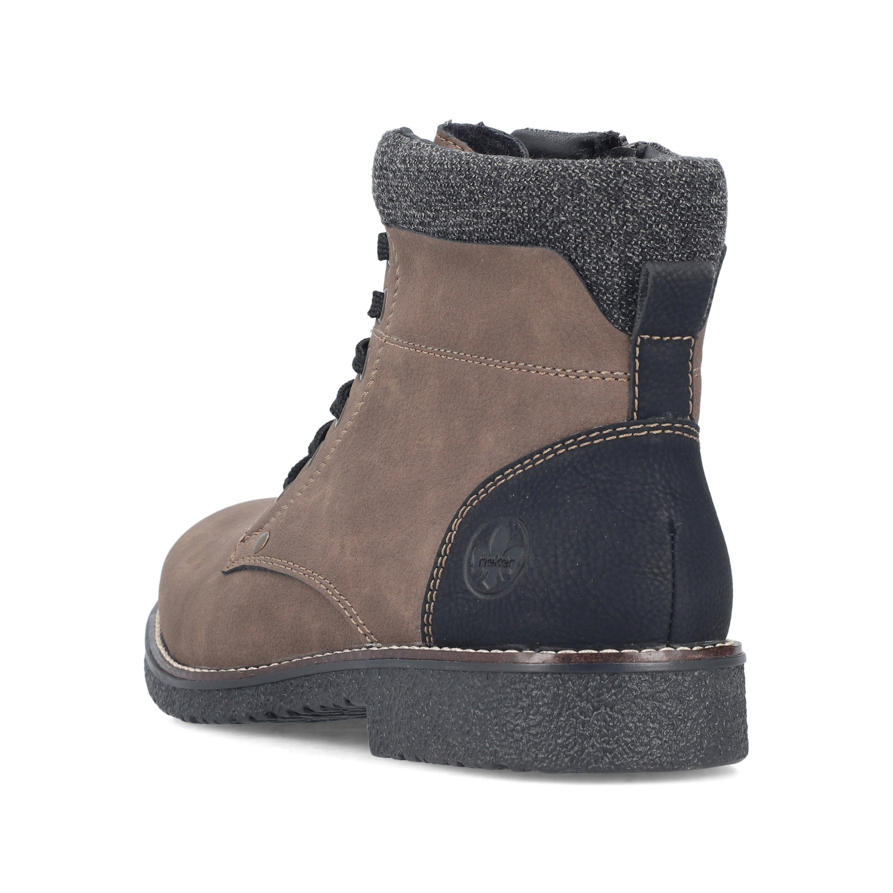 Braune Rieker Herren Schnürstiefel 33640-24 mit einem Reißverschluss. Schuh von hinten.