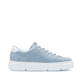Blaue Rieker Damen Slipper N5952-10 mit einem Reißverschluss. Schuh Innenseite.