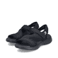 Schwarze Rieker Damen Trekkingsandalen V2166-00 mit einem Klettverschluss. Schuhpaar seitlich schräg.