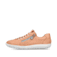 Orangene Rieker Damen Slipper 52826-38 mit Reißverschluss sowie Löcheroptik. Schuh Außenseite.