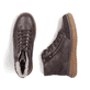 Dunkelbraune Rieker Damen Schnürstiefel 74234-25 mit modernen Ziernähten. Schuh von oben, liegend.