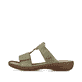 Grüne Rieker Damen Pantoletten 60885-54 mit einem Klettverschluss. Schuh Außenseite.