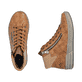 Braune Rieker Damen Sneaker High X0709-22 aus Glattleder mit Reißverschluss. Schuh von oben, liegend.