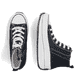 Schwarze Rieker Damen Sneaker High 90010-00 mit einer Plateausohle. Schuh von oben, liegend.