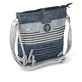 Sac à bandoulière Rieker H1346-16 bleu-combi avec un élément de design grossièrement tressé et trois compartiments intérieurs. Verso.