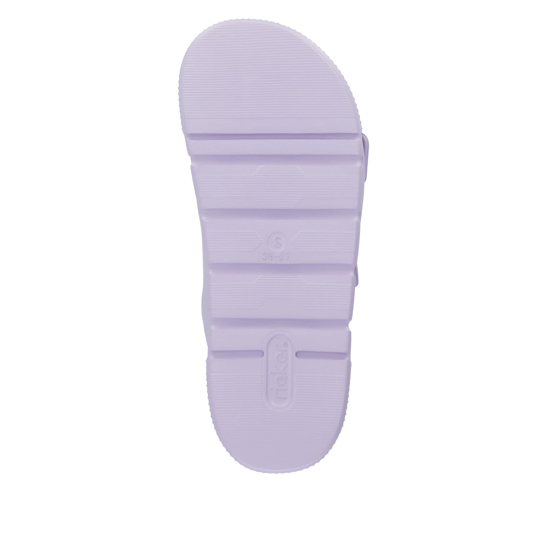 Fliederfarbene Rieker Damen Pantoletten P2180-30 mit einer Schnalle. Schuh Laufsohle.