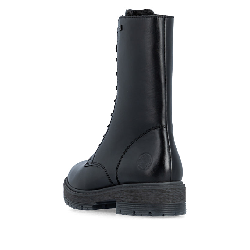 Schwarze Rieker Damen Schnürstiefel 75801-00 aus Glattleder. Schuh von hinten.