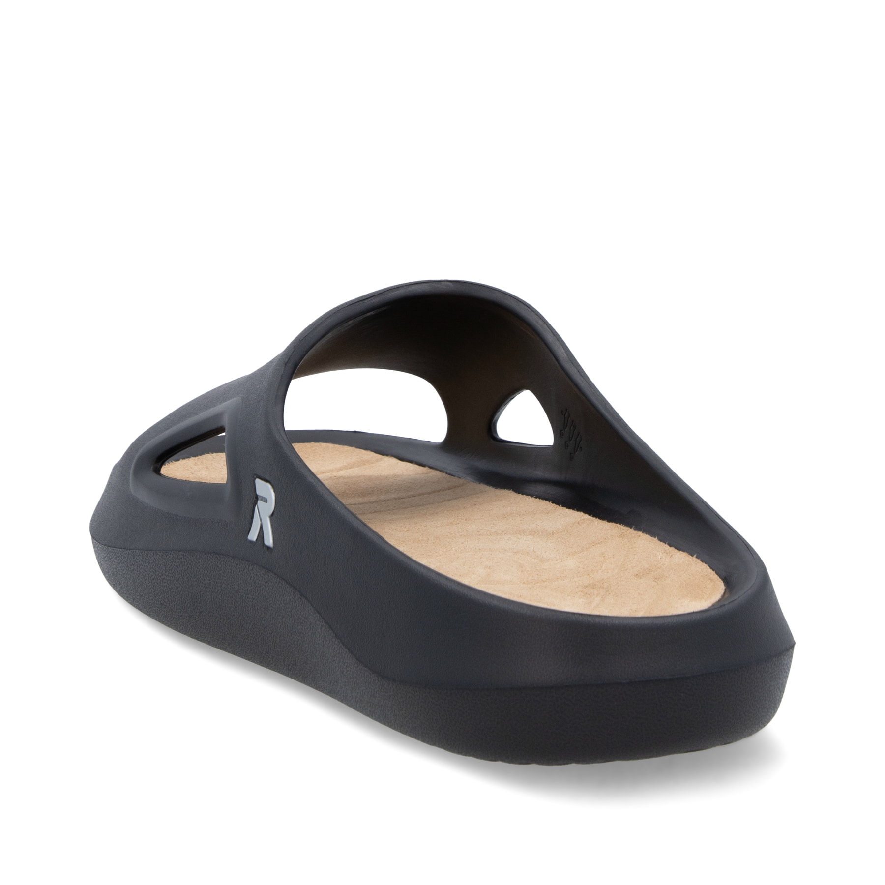 Mules Rieker noires homme U3350-00 avec semelle flexible et ultra légère. Chaussure vue de l'arrière.