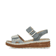 Blaue Rieker Keilsandaletten 62760-12 mit trendigen Schnalle. Schuh Außenseite.