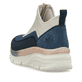 Blaue vegane Rieker Damen Sneaker High 48053-14 mit einem Reißverschluss. Schuh von hinten.