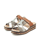 Mules Rieker multicolores femme 62989-90 avec coutures brodées à la main. Chaussures inclinées sur le côté.