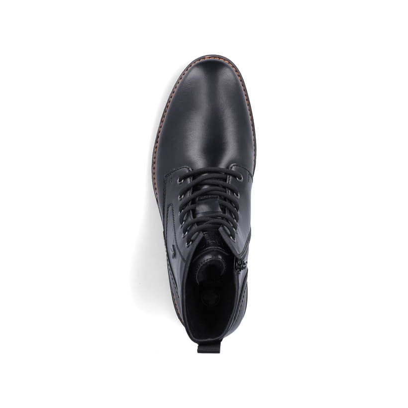Schwarze Rieker Herren Schnürstiefel 14631-00 mit wasserabweisender TEX-Membran. Schuh von oben.