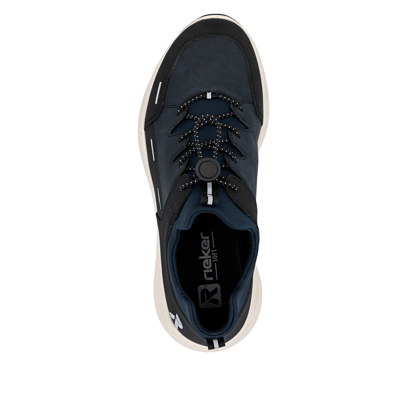 Baskets basses Rieker bleues pour femme M6550-14 avec bande élastique. Chaussure vue de dessus.