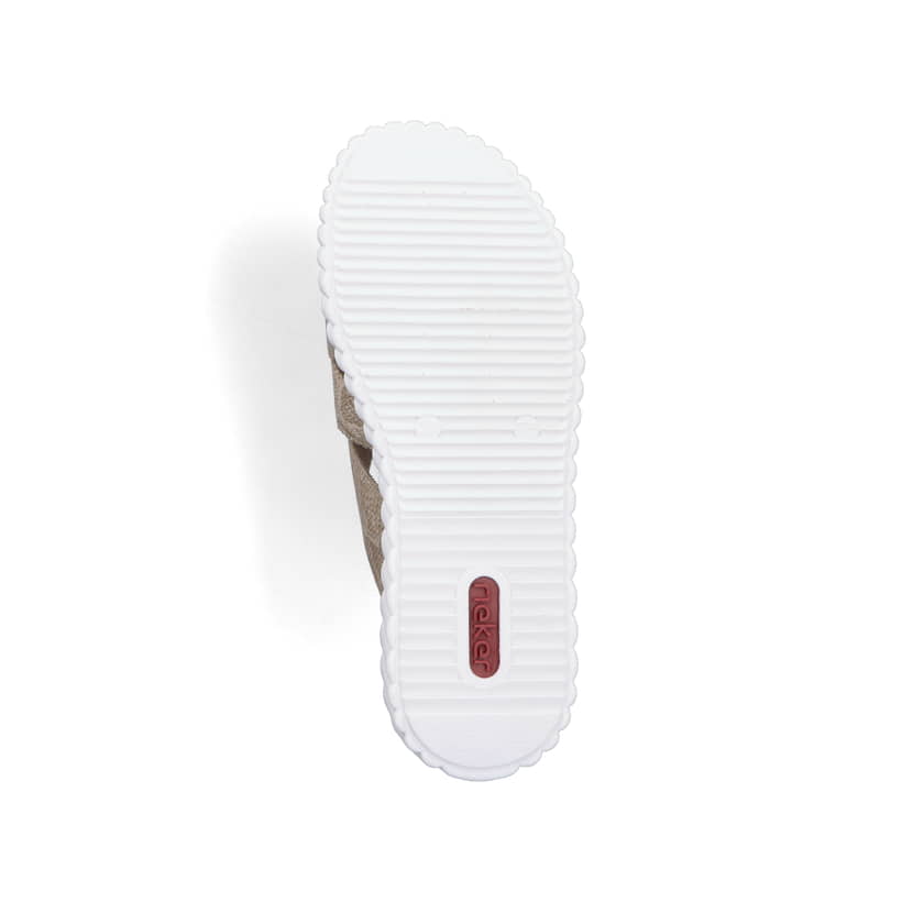 Beige Rieker Damen Pantoletten 63280-64 mit der Extraweite H. Schuh Laufsohle.