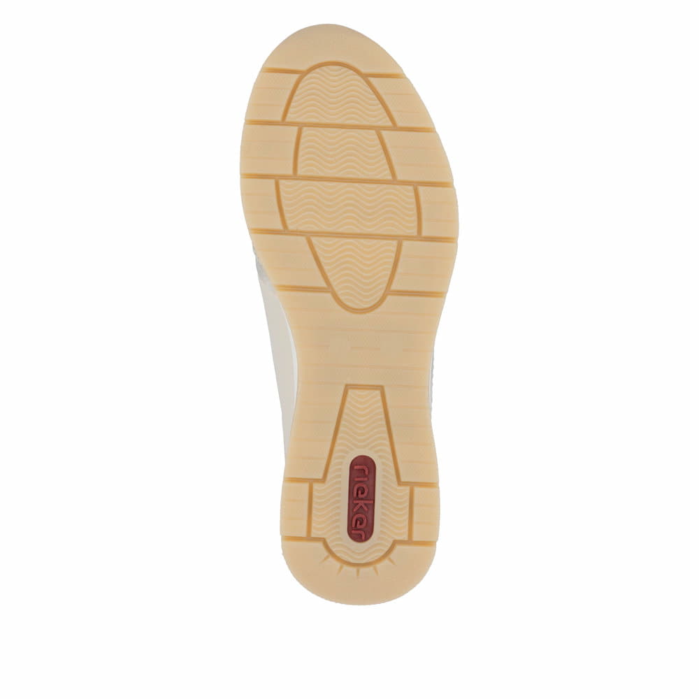 Baskets basses Rieker beiges pour femme N9301-60 avec fermeture éclair. Semelle extérieure de la chaussure.
