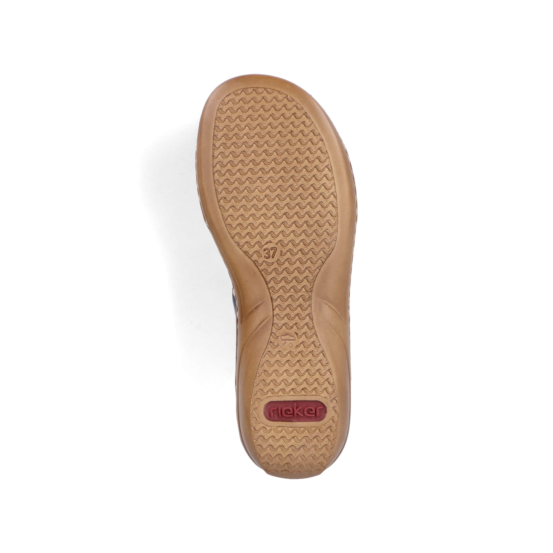 Blaue Rieker Damen Pantoletten 60842-14 mit einem Klettverschluss. Schuh Laufsohle.