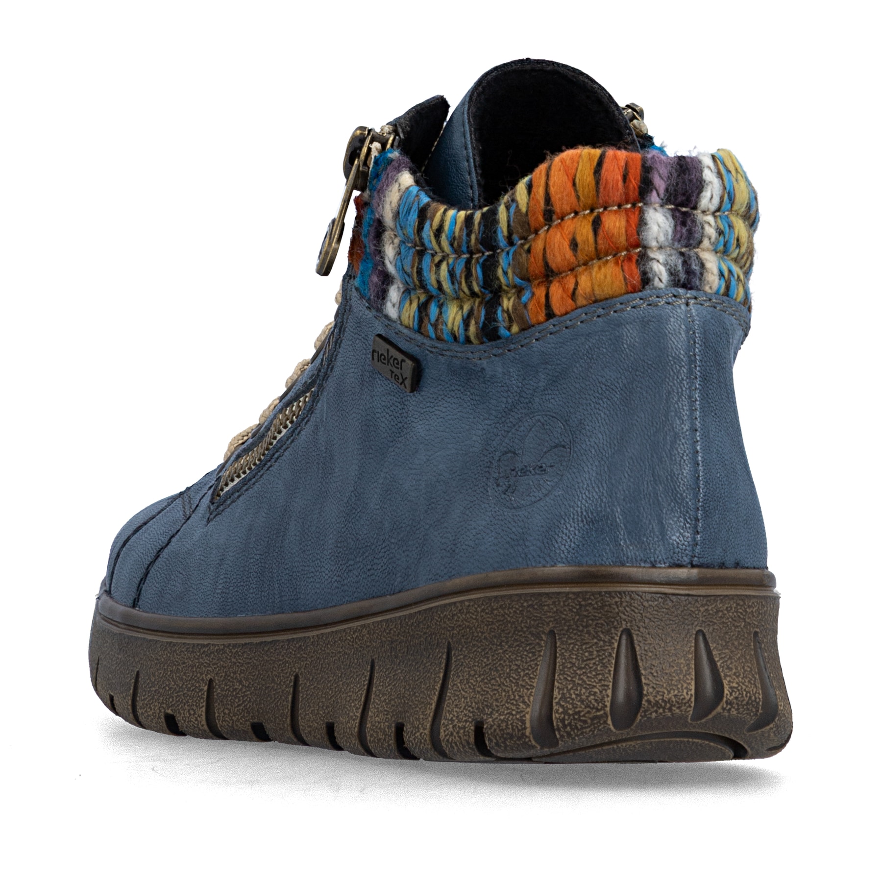 Blaue Rieker Damen Schnürstiefel N1305-14 aus Glattleder. Schuh von hinten.