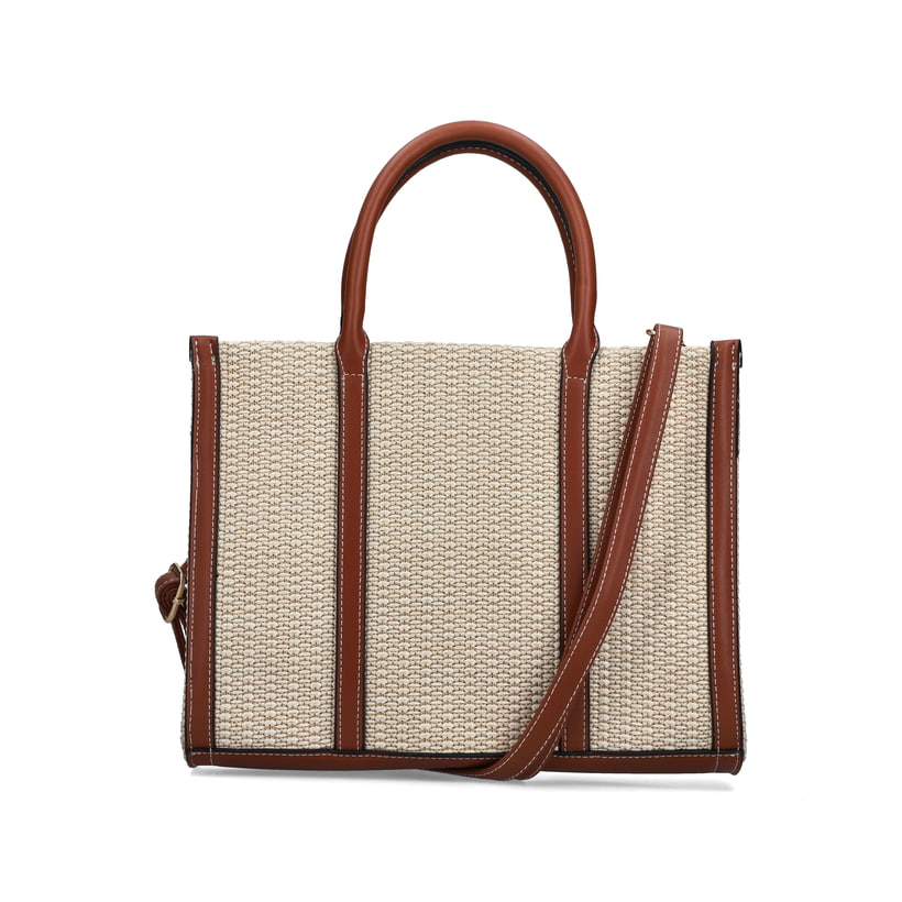 Sac à main Rieker H1013-60 beige avec aspect raphia et fermeture éclair. Côté gauche.