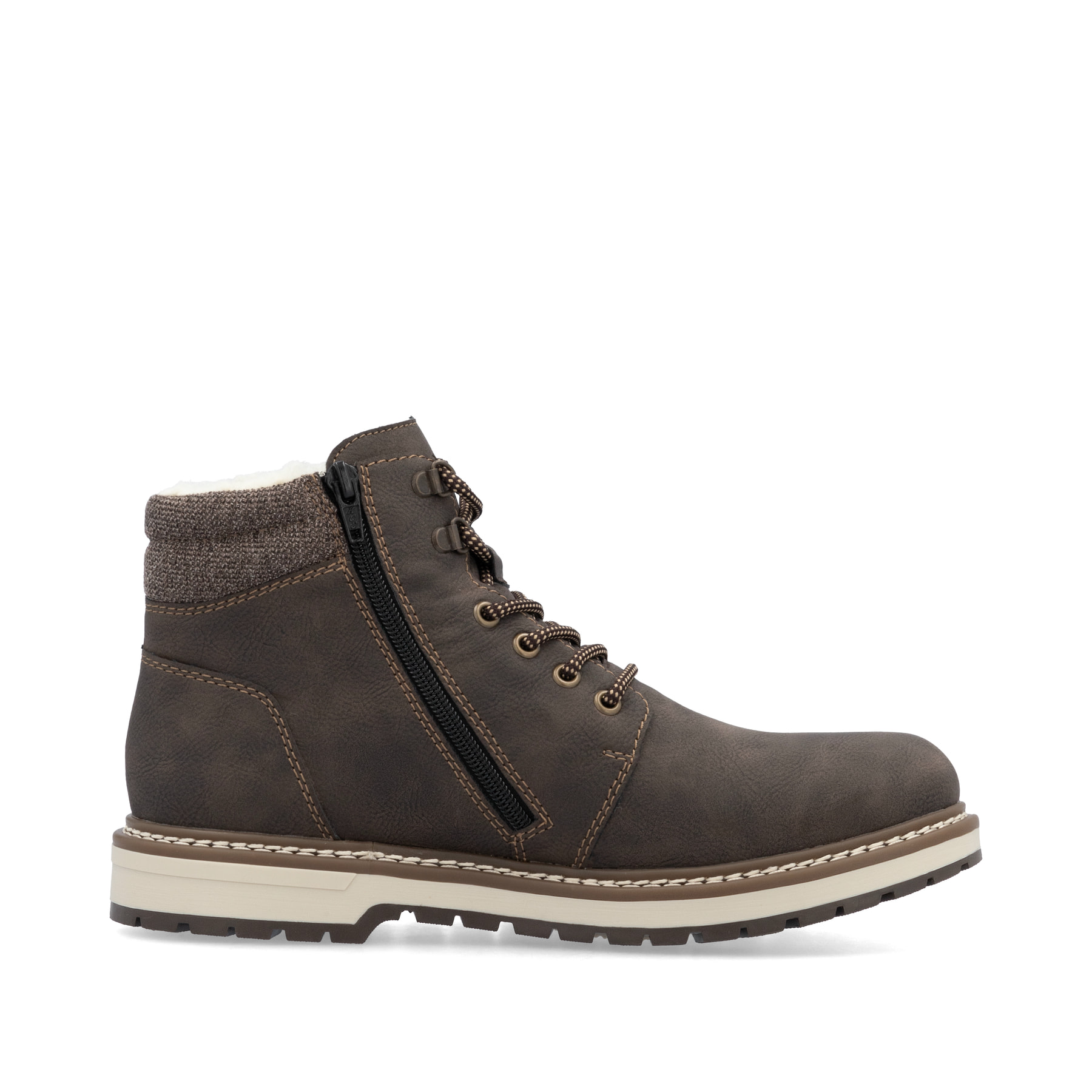 Espressobraune Rieker Herren Schnürstiefel F3811-25 mit Schnürung und Reißverschluss. Schuh Innenseite