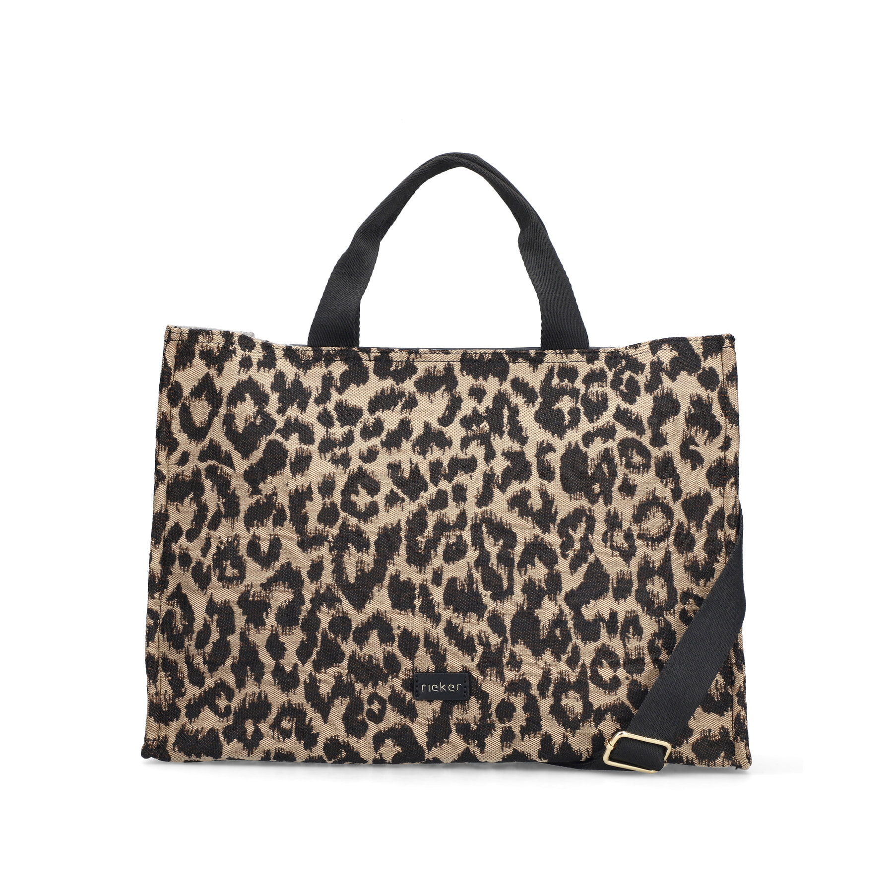 Sac à main Rieker H1070-90 en imprimé animalier avec fermeture éclair et sangle d’épaule amovible et ajustable. Devant.