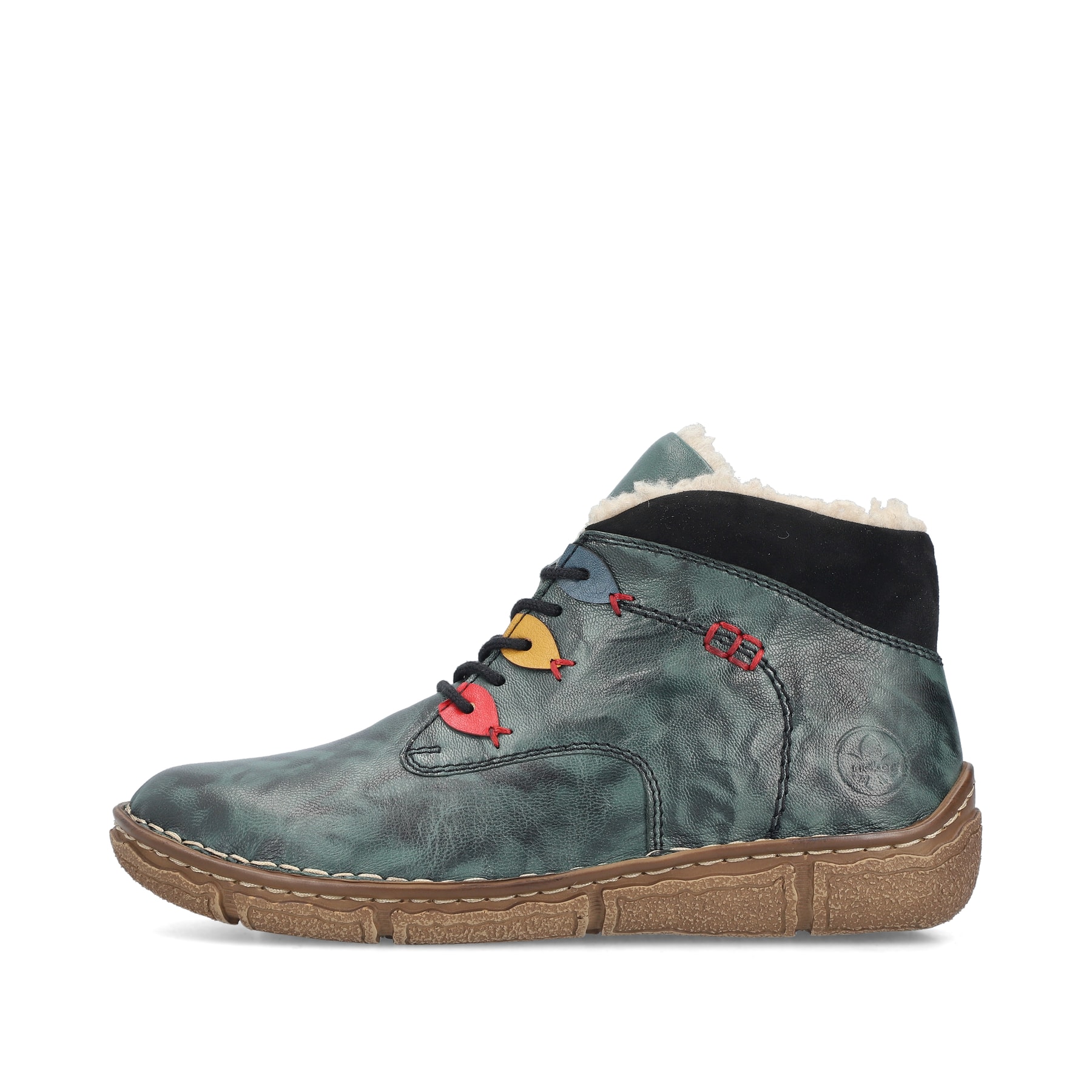 Grüne Rieker Damen Kurzstiefel Z3724-54 mit Reißverschluss sowie Komfortweite G. Schuh Außenseite.