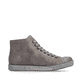 Hellgraue Rieker Damen Schnürstiefel Z1221-42 mit einem Reißverschluss. Schuh von hinten.