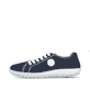 Blaue vegane Rieker Damen Schnürschuhe 52823-14 mit Logo an der Seite. Schuh Außenseite.